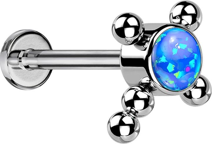 Actual product image Star Piercing Micro Threadless Labret silver cross balls opal blue (Titanium G23, without brass)