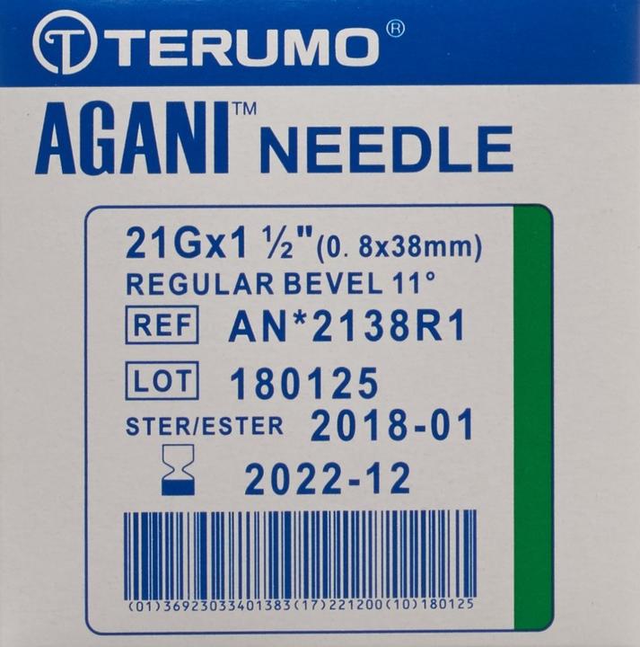 Actual product image Terumo Agani Disposable Cannula 21G 0.8x38mm green (100 pcs)