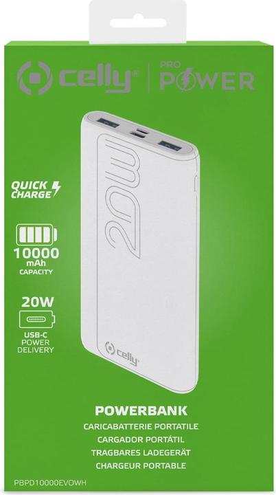 Produktbild Celly POWER BANK PROPOWER 20W WHITE PBPD10000EVOWH (10000 mAh, 20 W)