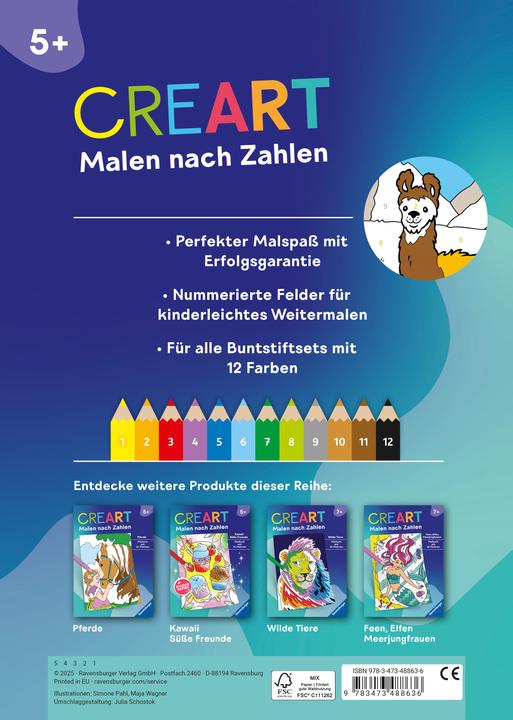 Produktbild Ravensburger CreArt Malen nach Zahlen ab 5: Süsse Tiere, Malbuch, 48 Motive