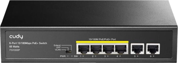 Actual product image Cudy FS1006P network switch Fast Ethernet (10/100) Power over Ethernet (PoE) Black (6 Ports)
