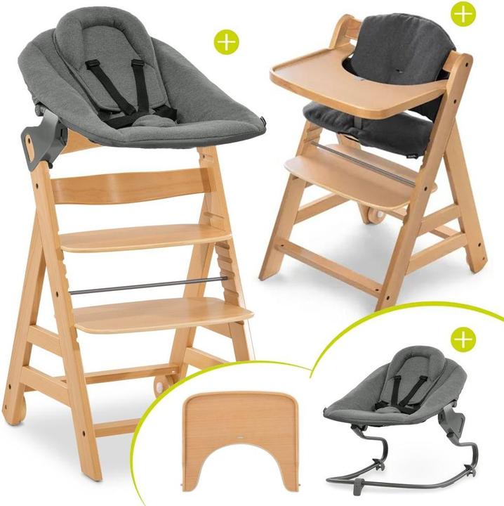 Hauck Hochstühle Alpha Move Natur 5-tlg. Newborn Set - Hochstuhl + 2in1 (Hochstuhl)
