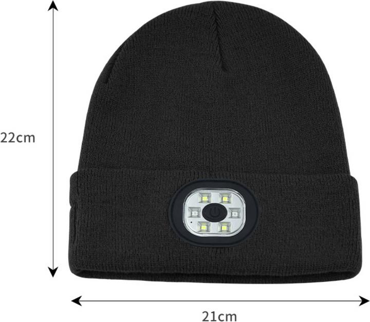 Actual product image Japcell Knitted hat with integrated rechargeable LED light (120 lm)