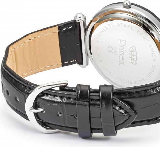 Image du produit Primex Montre Dame Swiss Made Bracelet Cuir Noir Cadran Noir Etanche 30 M Grande (Montre analogique, 40 mm)