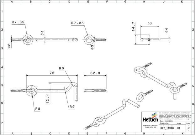 Immagine prodotto Hettich Sturmhaken 23 x 76 mm