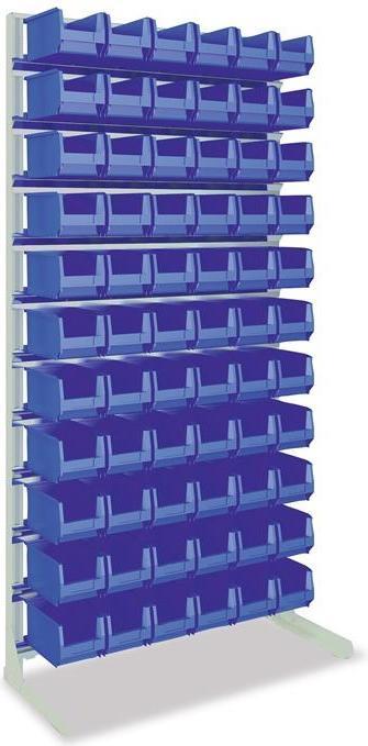 Mauser Upright shelf unit one-sided H2010xW1010xD400mm 66 x MK4 blue light grey, RAL 7035