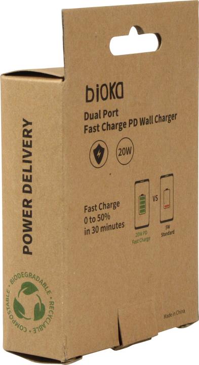 Actual product image Bioka Double Adapter 20W Biodegradable Eco-friendly USB-C Power Delivery (20 W)
