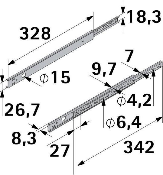 Immagine prodotto Hettich Schubladenschiene Teilauszug 346-551 mm verzinkt 9136664 2 Stück