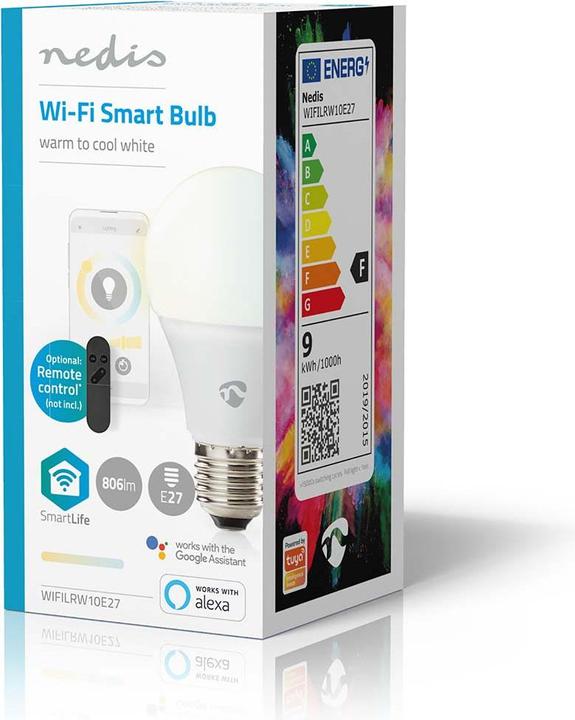 Image du produit Nedis WIFILRW10E27 SmartLife LED Bulb WLAN E27 806 lm 9 W warm to cool white 2700 - 6500 K Classe énergie (E27, 9 W, 806 lm, 1 x, F)