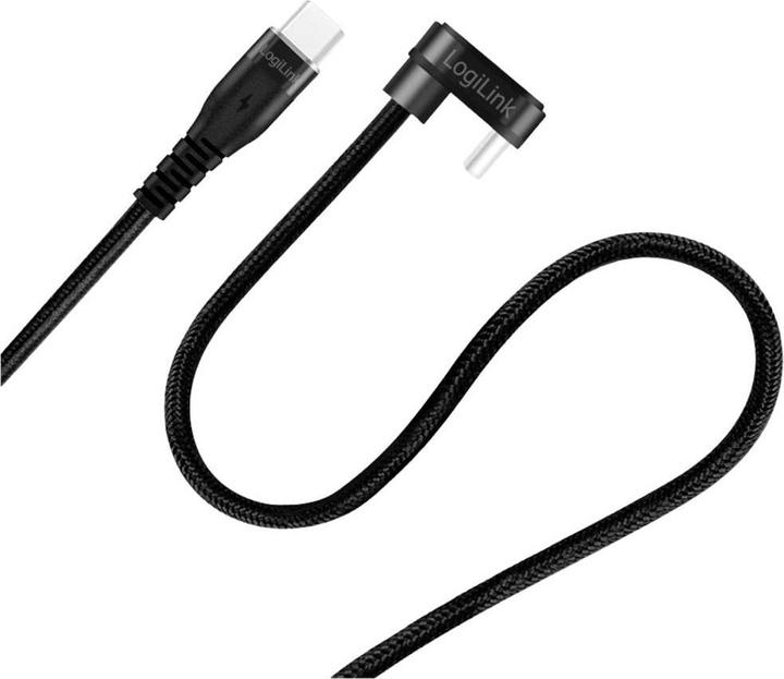 Produktbild LogiLink USB 2.0 Type-C-Kabel, C/M 180° zu USB-C/M, Alu, schwarz, 2 m (2 m, USB 2.0, 60 W)