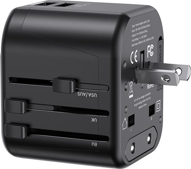 Produktbild Usams Ład. siec. 2xUSB T55 12W adapter 4w1 US/AU/EU/UK czarny/black CC173TC01 (US-CC173) Univesal Tr