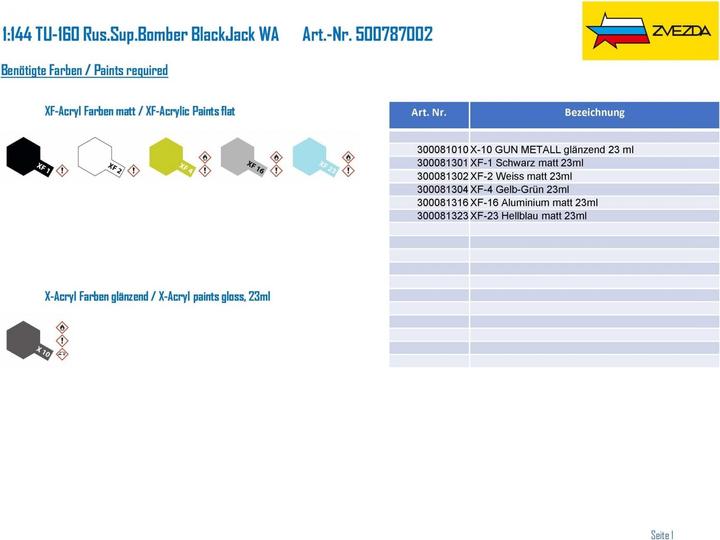 Image du produit Carson 1:144 TU-160 Bombardier Rus.Sup. BlackJack WA
