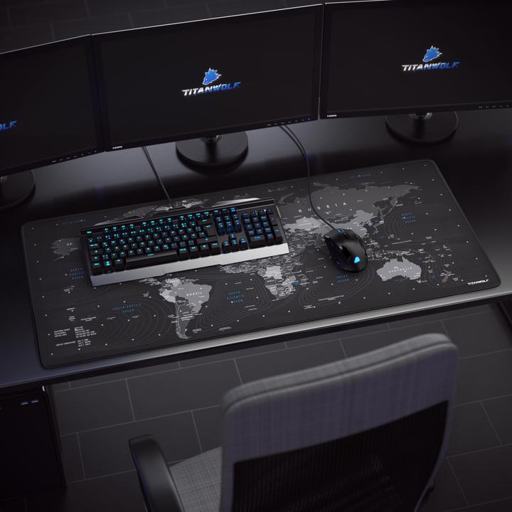 Image du produit Titanwolf Tapis de souris de jeu XXL, tissu lisse, tapis de souris Speed, surface de 900 x 400mm, globe (XXL)