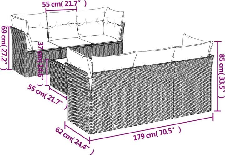 Produktbild VidaXL Gartenmöbel Sofa Garnitur Lounge Sitzgruppe 7-tlg. Braun Poly Rattan