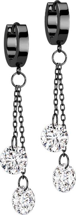 Star Piercing Ohrring zum Klappen schwarz Anhänger zwei Ketten mit Kristall (ohne Messing, Chirurgenstahl 316L)