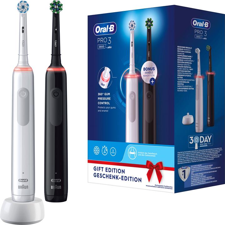 Actual product image Oral-B Pro 3 - 3900 - Black & White Electric Toothbrushes Duo Pack (Oscillating toothbrush)