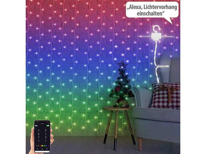 Produktbild Luminea WLAN-LED-Lichtervorhang, 180 LEDs, RGB, App, IP44, 3 x 3 m (3 m)