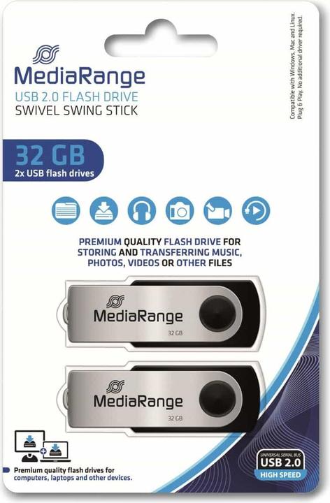 Produktbild MediaRange ge USB Speicherstick, 32GB 32GB, 2er Pack (32 GB, USB-A, USB 2.0)