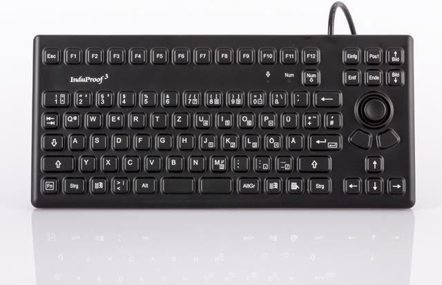 Actual product image Gett InduProof3 silicone keyboard with mouse control IP68 waterproof disinfectable black 86 keys (DE, Cable)