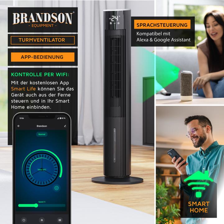 Produktbild Brandson Mobiler Luftkühler mit Wasserkühlung, Klimagerät, 60W, WIFI, Verdunstungskühler, Turmventilator