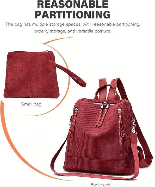 Immagine prodotto Only-Bags.Store Elegante zaino in velluto a coste - spazioso e versatile con cinghie regolabili, chiusura a zip per