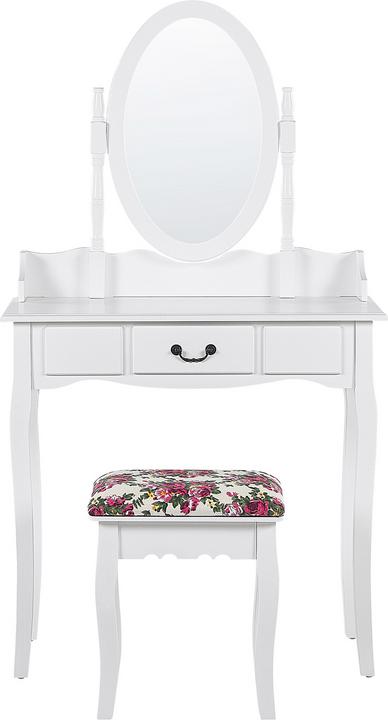 Actual product image Beliani Dressing Table with Oval Mirror Stool 1 Drawer White SOLEIL (39 x 30 x 47 cm)