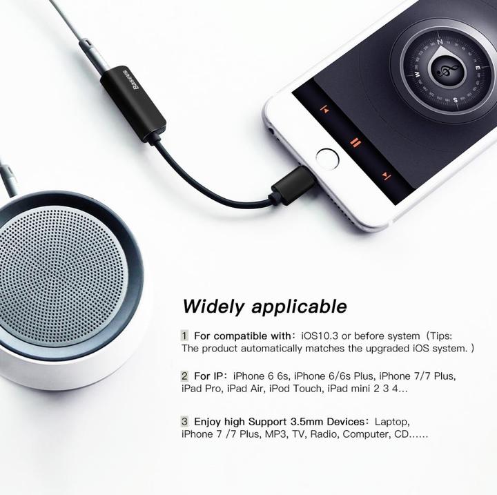 Image du produit Baseus Adaptateur L32 IP mâle vers 3.5mm+IP femelle Noir (Jack 3.5mm, Lightning)