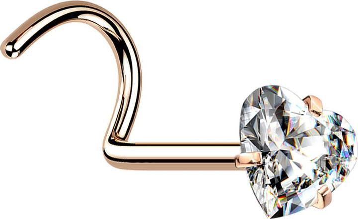 Produktbild Star Piercing Nasenstecker gebogen rosegold Kristallherz silber gefasst (ohne Messing, Chirurgenstahl 316L)