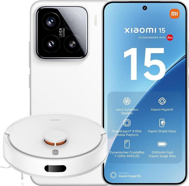 Produktbild Xiaomi 15 + Robot Vacuum S20 Launch Bundle (512 GB, White, 6.36", Dual SIM, 50 Mpx, 5G)