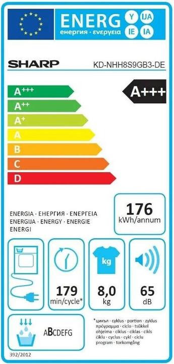 Energy Label Sharp KD-NHH8S9GB3-EN (8 kg, Right)