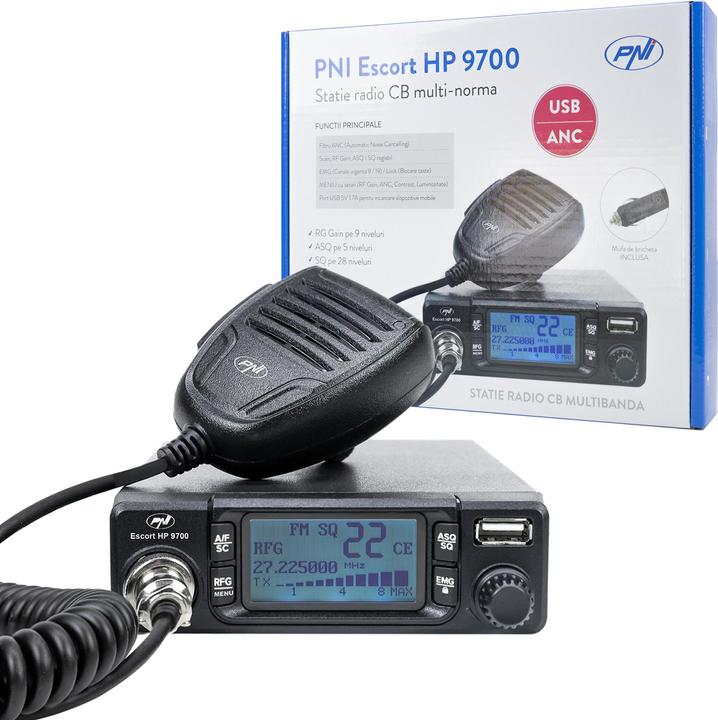 PNI CB-Funkgerät Escort HP 9700 USB, ANC, ASQ, 12V/24V Netzteil, Zigarettenanzünderstecker inklusive