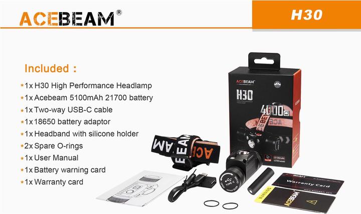 Image du produit AceBeam Lampe frontale H30 avec 4000 Lumen (4000 lm)