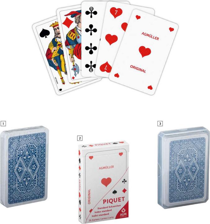 Image du produit AGM Jeu de cartes - Jass français avec motif bleu (carton ou polybox) - plastique (Allemand, Français, Italien)