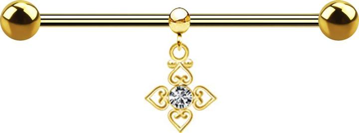 Immagine prodotto Star Piercing Campanaccio placcato oro con due palline e anello pendente in cristallo d'argento con quattro cuori (Acciaio chirurgico 316L)
