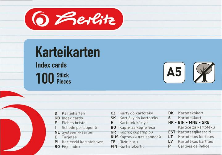 Produktbild Herlitz Karteikarten (A5, 170 g/m², 100 x)