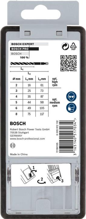Produktbild Bosch Professional Zubehör PRO Wood HSS Holzspiralbohrer-Set. 7-tlg. (2 mm, 3 mm, 4 mm, 5 mm, 6 mm, 8 mm)