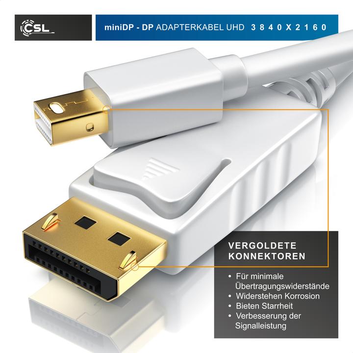 Produktbild CSL Mini DisplayPort zu DisplayPort Kabel - Audio Video Kabel - FullHD - kompatibel Apple Lenovo Surface (3 m, DisplayPort)