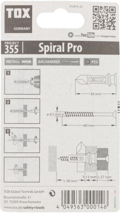 Produktbild Tox Gipskartondübel Spiral Pro 39-5 S 4 Stück (4 Stk.)