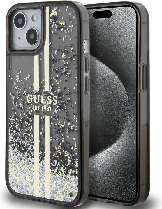 Image du produit Guess GUHCP15SLFCSEGK iPhone 15 / 14 / 13 6.1" czarny/black hardcase Liquid Glitter Gold Stripes (Apple iPhone 15)