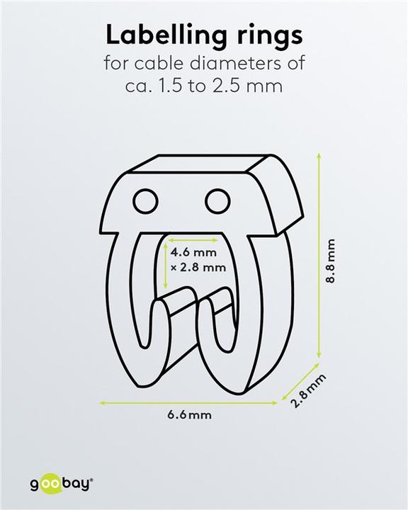 Image du produit Goobay Clips marqueurs de câble "lettres A-C", pour diamètre de câble jusqu'à 2,5 mm, 2.5 mm