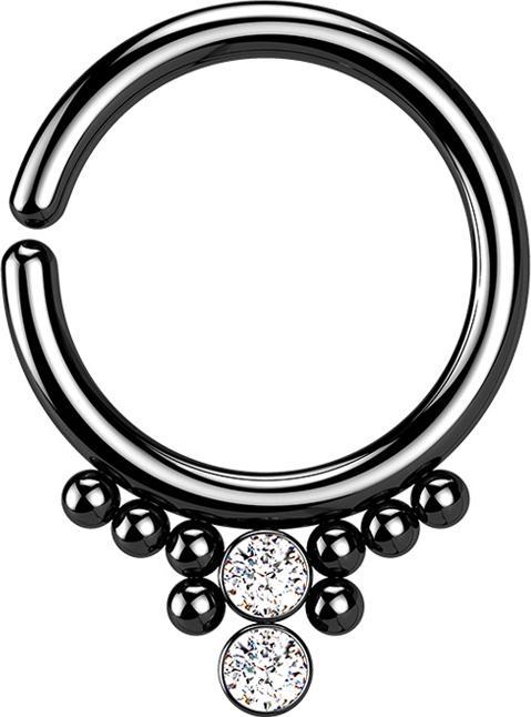 Immagine prodotto Star Piercing Anello Micro Piercing nero otto palline e due cristalli argento (senza ottone, Acciaio chirurgico 316L)