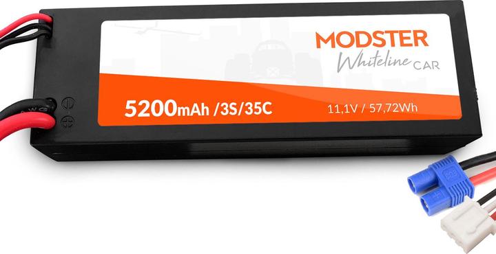 Immagine prodotto Modster Batteria LiPo 3S 11.1V 5200 mAh 35C (EC3) WhiteLine Car Hardcase (11.10 V, 5200 mAh)