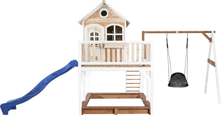 Produktbild Axi Liam Spielhaus mit Roxy Nestschaukel Braun/Weiss - Blaue Rutsche