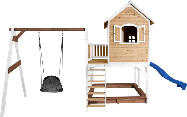 Produktbild Axi Liam Spielhaus mit Roxy Nestschaukel Braun/Weiss - Blaue Rutsche