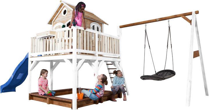 Produktbild Axi Liam Spielhaus mit Roxy Nestschaukel Braun/Weiss - Blaue Rutsche