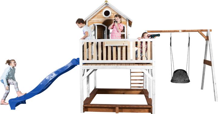 Produktbild Axi Liam Spielhaus mit Roxy Nestschaukel Braun/Weiss - Blaue Rutsche