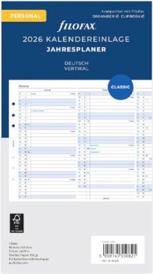 Nutritional values and ingredients Filofax PE ANNUAL PLAN 2026 VERTICAL (No binding, German)