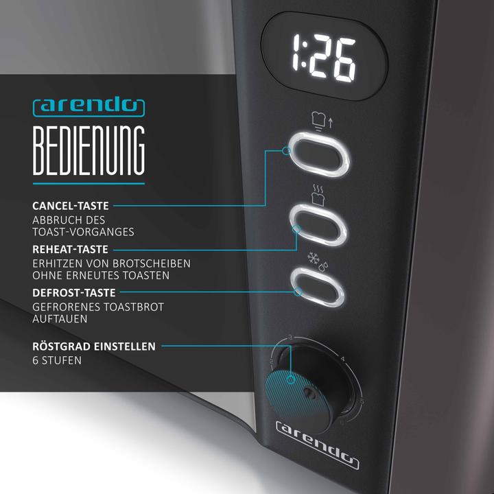 Image du produit Arendo Grille-pain en acier inoxydable 2 tranches à fente longue, écran avec indication du temps restant