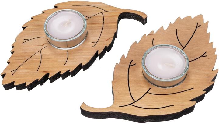 Image du produit La Mia! Porte-bougie à chauffe-plat en aulne avec insert en verre - Décoration d'automne - Feuille de hêtre