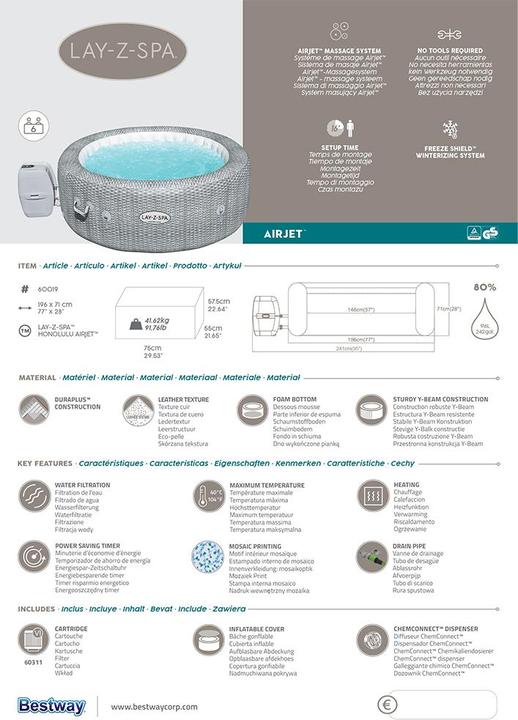 Image du produit Bestway Lay-Z-Spa Honolulu AirJet (6 pers.)